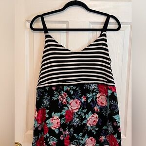 Torrid size 1 Adorable black and white striped floral spaghetti strap tank